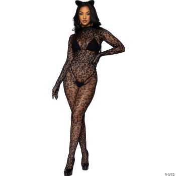 CATSUIT LEOPARD NET GLOVED BLA