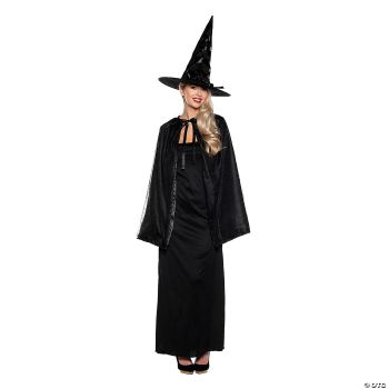 ADLT WITCH CAPE & HAT SET BLK OS